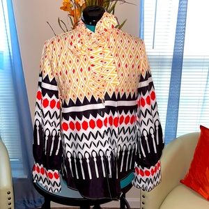 Women’s Vivid Abstract Print Pussybow Button Down Blouse